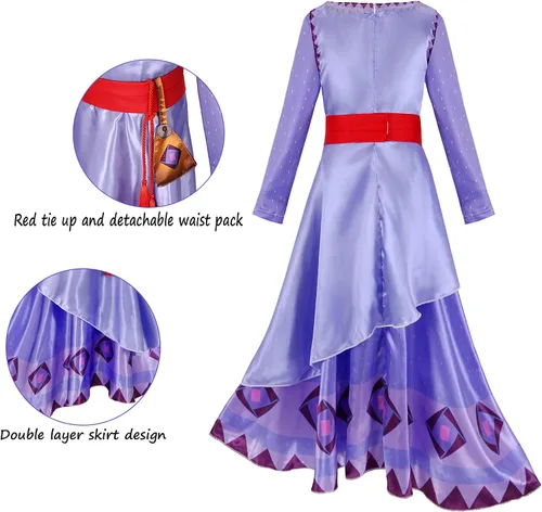 Vista 5 de Ainiel Wish Asha - Disfraz de princesa para niñas, disfraz medieval para juegos de rol, disfraz de Halloween