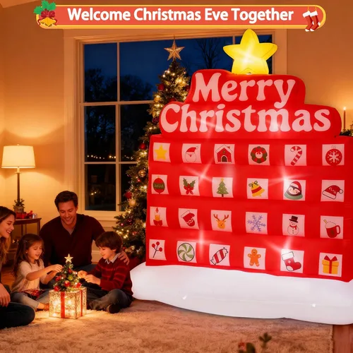 Vista 10 de Calendarios Inflables de Adviento de Navidad 2025, Calendario de Cuenta Regresiva de Navidad de 7 Pies, Decoración Inflable al Aire Libre