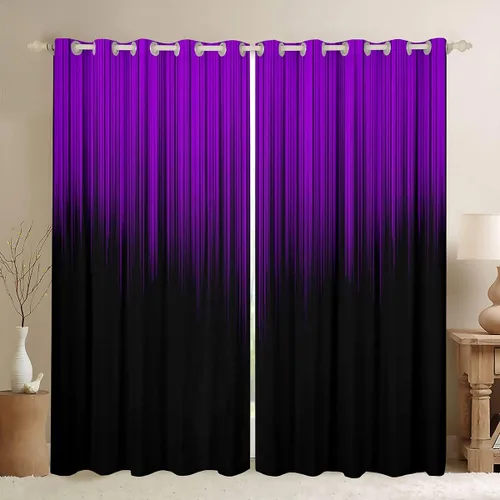 Vista 23 de Feelyou Cortinas abstractas degradadas para niños, adolescentes y mujeres, cortinas de ventana azules, moradas y negras, tratamientos geométricos