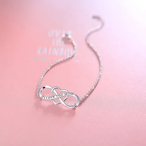 Vista 4 de DAOCHONG Pulsera y anillo de plata de ley S925 con diseño de corazón infinito y anillo para mamá, mamá, mamá, joyería de cumpleaños