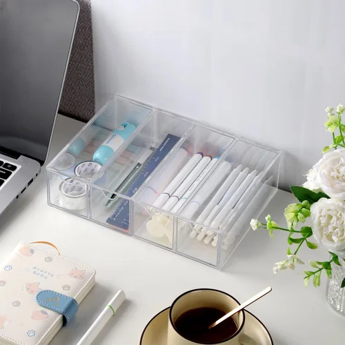 Vista 3 de Organizador de lentes de sol transparentes para mujer, cajones acrílicos apilables, organizador de almacenamiento de lentes de sol para baño