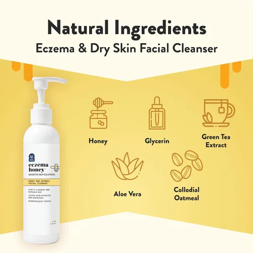 Vista 3 de ECZEMA HONEY Crema calmante para la piel original y limpiador facial de avena, paquete para pieles sensibles y secas, libre de crueldad animal