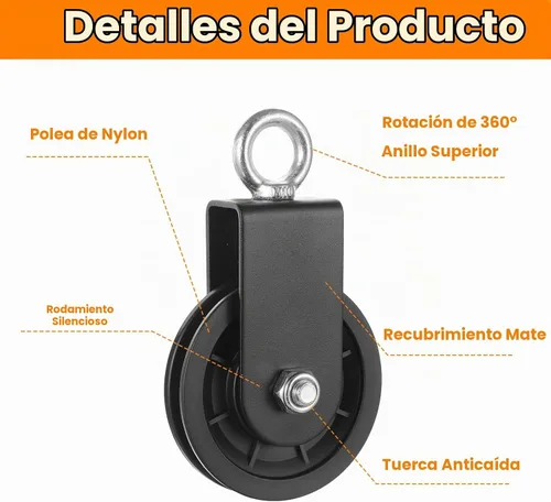 Vista 3 de Paquete de 4 ruedas de polea de cable silenciosas, sistema de polea de gimnasio resistente de 3.543 in con rotación de 360°, rodamientos de acero
