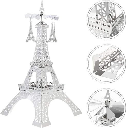 Vista 2 de Uonlytech 1 portavelas giratorio de la torre Eiffel elegante de metal para decoración de mesa para el hogar, bodas y ocasiones especiales, centro