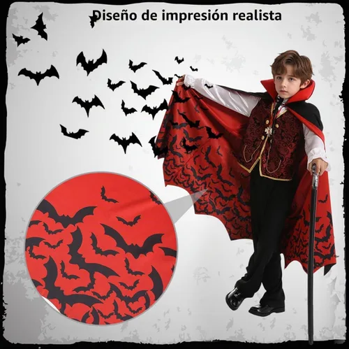 Vista 3 de Disfraz de vampiro para niños, disfraz gótico de vampiro, disfraz de Halloween, capa de disfraces, accesorios de vestimenta Conjunto de disfraz