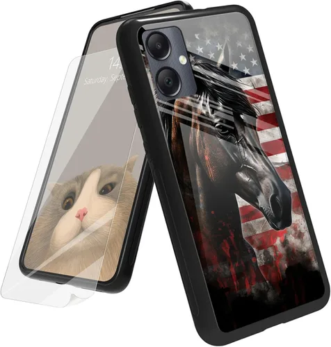 Vista 75 de Funda para Samsung Galaxy A12 5G con protector de pantalla, parte trasera de vidrio templado + TPU de silicona suave que absorbe los golpes