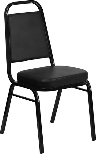 Vista 3 de EMMA + OLIVER Silla de banquete con respaldo trapezoidal, vinilo negro/marco negro 2.5" Seat