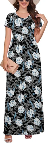 Vista 43 de DEARCASE - Vestido Maxi para Mujer de Manga Corta, Casual de Verano, Holgado, Liso, Cómodo, Vestidos Largos con Bolsillos 1-negro