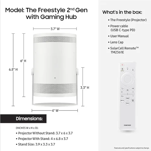Vista 2 de Samsung 30" - 100" The Freestyle 2nd Gen con Gaming Hub Proyector portátil inteligente, FHD, HDR, experiencia de cine en casa de pantalla grande