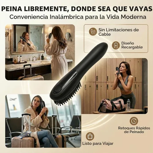Vista 2 de Peine alisador de vapor inalámbrico, cepillo alisador de pelo de vapor portátil, 3 ajustes de temperatura, tecnología de pulverización eléctrica