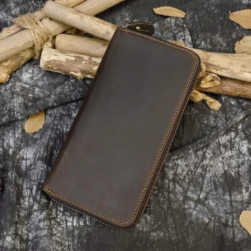 Vista 7 de LUUFAN Billetera larga de cuero genuino para hombre, cartera plegable grabada