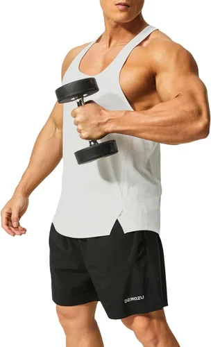 Vista 2 de DEMOZU Camiseta sin mangas para hombre con espalda en Y para culturismo, entrenamiento muscular, atletismo, correr, gimnasio