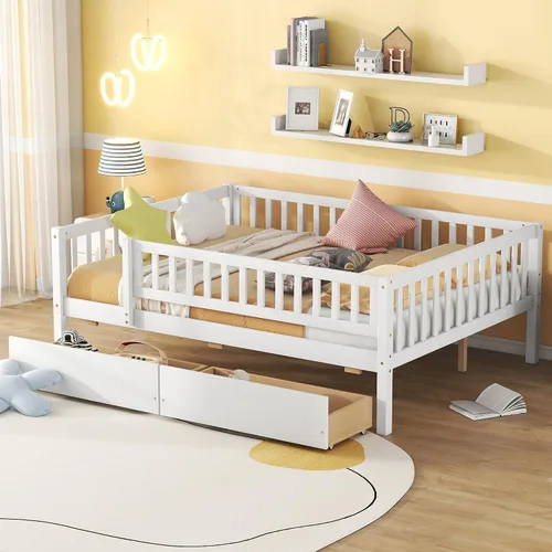 Vista 15 de Harper & Bright Designs Sofá cama de tamaño individual con dos cajones, marco de cama de madera con plataforma individual para niños con Nogal