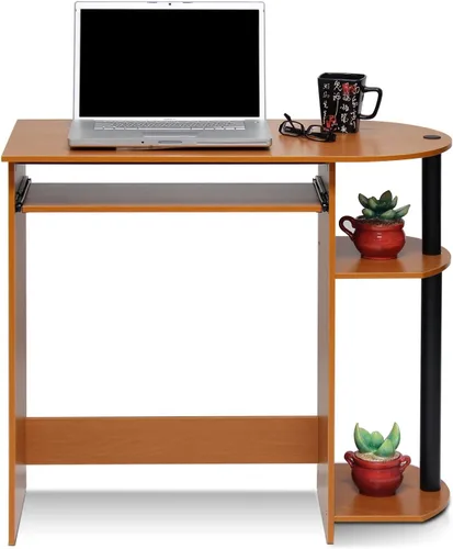 Vista 14 de Furinno Escritorio para el hogar, escritorio para juegos de 23.6 pulgadas de ancho con bandeja para teclado, estante abierto, escritorio para Ámbar
