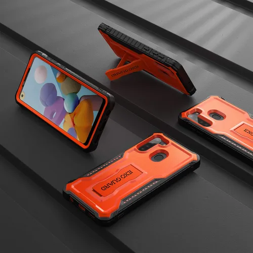 Vista 6 de ExoGuard Funda para Samsung Galaxy A21, funda de goma a prueba de golpes de cuerpo completo, protector de pantalla integrado y soporte compatible