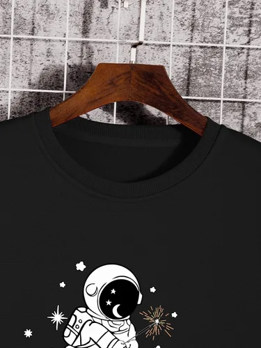 Vista 3 de MakeMeChic Sudadera casual con cuello redondo para hombre con estampado de dinosaurios de dibujos animados