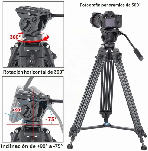 Vista 2 de Trípode de video profesional de aluminio resistente de 62"/158CM