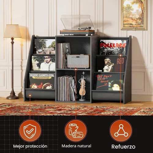 Vista 5 de Soporte para Reproductor de Discos, Soporte para Tocadiscos con Almacenamiento para 300 Discos de Vinilo, Mesa para Reproductor de Discos