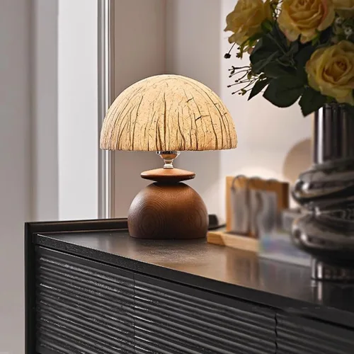 Vista 5 de BGGJJ Lamp for Desk Retro Style Mushroom Table Lamp Bedroom Atmosphere Light Solid Wood Bedside Lamp Desk Lamps for Home Office
