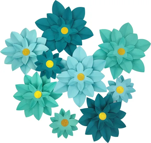Vista 8 de Juego de 7 flores de papel arcoíris para pared de 10 pulgadas, decoración de telón de fondo para fiesta temática de arcoíris, fiesta de cumpleaños