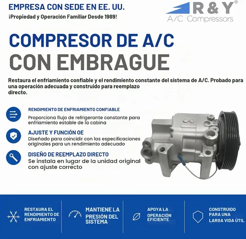 Vista 2 de Compresor de aire acondicionado automotriz RYC y embrague de A/C FG460