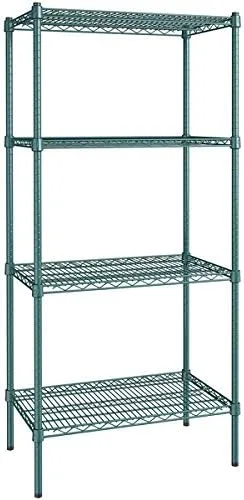 Vista 83 de Kit de 4 estantes de epoxi verde NSF de 21 x 72 pulgadas con postes de 86 pulgadas, estantería de almacenamiento resistente, kit de estantería
