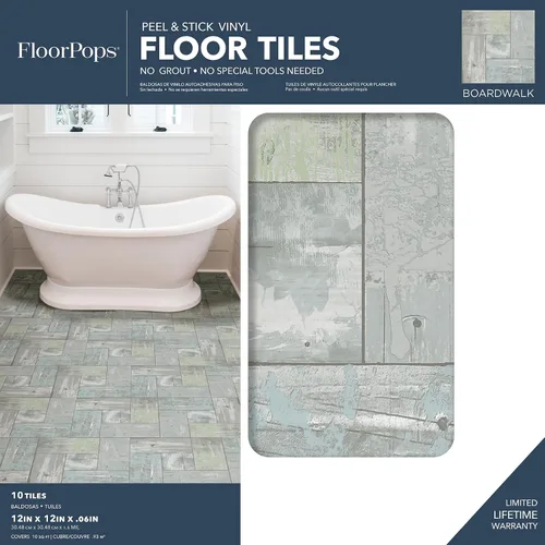 Vista 2 de FloorPops FP3290 Azulejos de suelo adhesivos Boardwalk, color gris