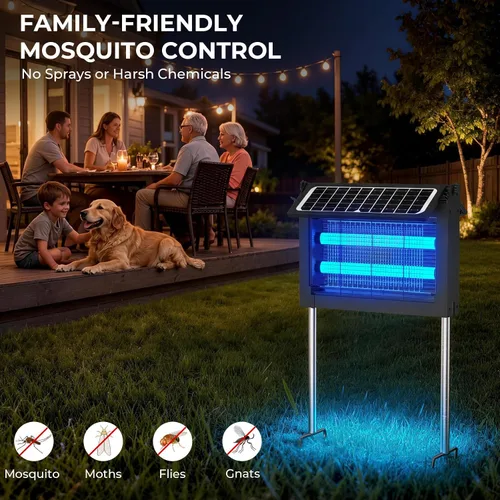 Vista 5 de Exterminador solar de insectos, 4500 V exterminador de mosquitos Panel solar dual y matamosquitos recargable eléctrico USB, modo automático, 3 Negro