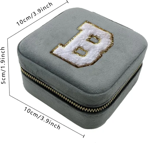 Vista 3 de Janhavi Caja organizadora de viaje con inicial de purpurina, mini joyero, caja organizadora de aretes, caja organizadora para profesores, damas