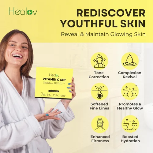 Vista 4 de Set de cuidado de la piel con vitamina C – Limpiador facial hidratante, exfoliante corporal, crema facial y suero antienvejecimiento – Vit C reduce