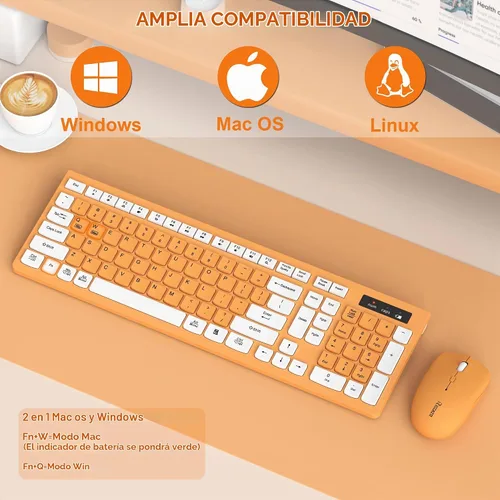 Vista 7 de Reccazr - Combo de teclado y mouse inalámbricos, teclado y mouse de tamaño completo 2.4G, inalámbrico, mouse ajustable de 3 DPI, teclado de doble
