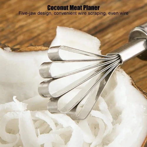 Vista 7 de Fdit Rascador de coco de acero inoxidable con diseño de cinco mandíbulas, herramienta de cocina multifuncional para el hogar con gancho accesorio