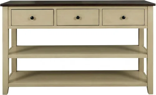 Vista 7 de Merax Mesa consola de entrada de 50 pulgadas de largo con 3 cajones y 2 estantes para sala de estar, mesa de sofá con marco de madera de pino