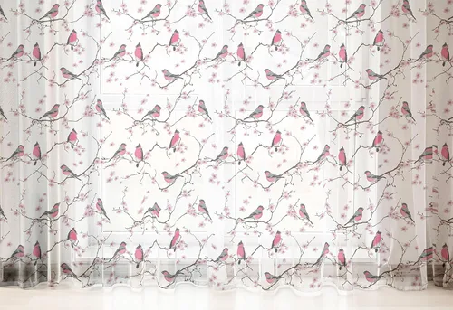 Vista 29 de Ambesonne Cortinas de tul Eiffel con bolsillo para barra, globos retro de corazón de café, remolinos de hito francés, cortina transparente