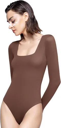 Vista 26 de PUMIEY Body sexy de manga larga con cuello cuadrado para mujer, colección Smoke Cloud