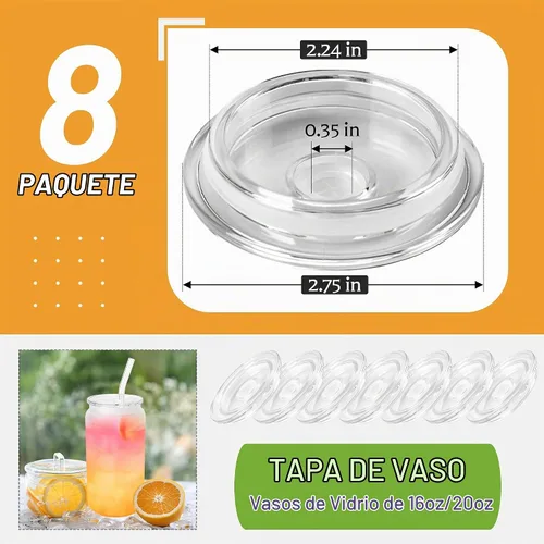 Vista 3 de Joyclub Paquete de 8 tapas acrílicas aptas para vasos de vidrio de 16 onzas Transparente