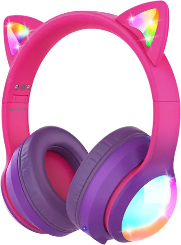 Vista 14 de FosPower Audífonos para niños con orejas de gato LED (límite de volumen seguro de 85dB), audífonos con cable suave de 3.5mm con orejeras y cables