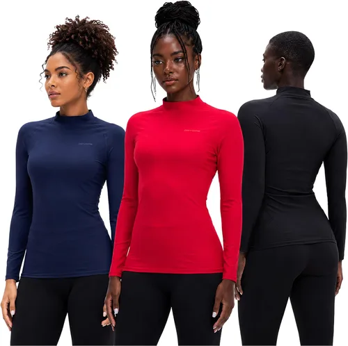Vista 9 de DEVOPS Paquete de 3 camisetas de compresión de manga larga con cuello alto (3 unidades) Negro/Negro/Negro