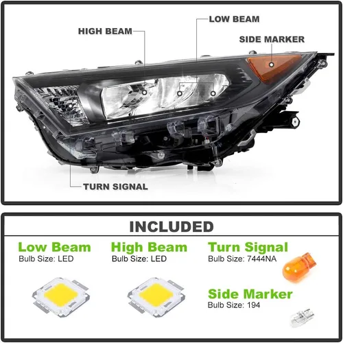 Vista 2 de ACANII - Para [estilo sin proyector] 2019-2021 Toyota RAV4 bisel negro LED faros delanteros montaje izquierda + derecha par
