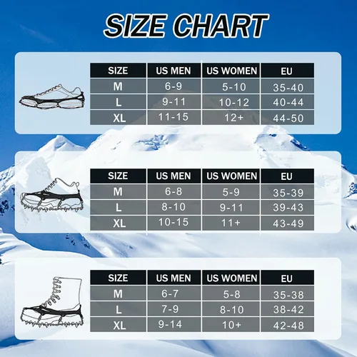 Vista 5 de Crampones - Tacos de hielo, tracción para zapatos y botas, 19 tachuelas antideslizantes de acero inoxidable, tacos de nieve seguros para senderismo