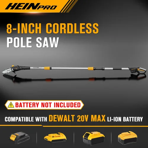Vista 2 de HEINPRO Sierra de Poste Inalámbrica de 8 Pulgadas Compatible con Batería Dewalt de 20V MAX, Sierras de Poste Eléctricas para Poda de Árboles