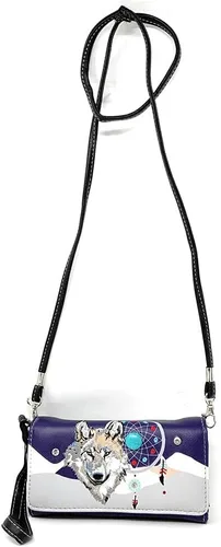 Vista 3 de Western Wolf Dream Catcher - Bolso de mano con bordado de plumas para mujer, 5