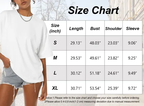 Vista 5 de JUNING Camisetas de gran tamaño para mujer, manga corta, cuello redondo, casual, suave, camiseta básica