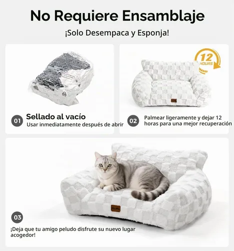 Vista 9 de Made4Pets Sofá cama para interiores de gatos y perros, sofá suave de piel sintética a cuadros, acogedor sofá esponjoso para mascotas con espuma