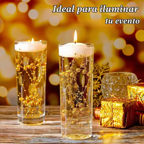 Vista 8 de Geosar 48 piezas de cadena de perlas artificiales para velas flotantes Dorado