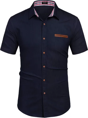 Vista 2 de COOFANDY Camisa de vestir casual de manga corta con botones para hombre