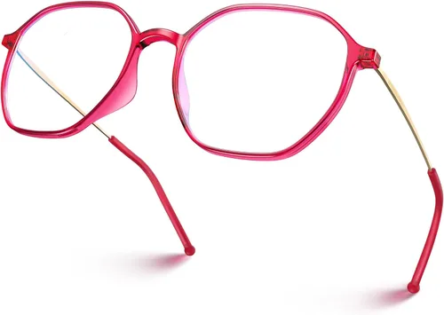 Vista 12 de VISOONE Ultralight Weight Computer Glasses Anti-Slip Silicone Temple Tips 16g TR90 Hexagonal Geomatric Cute Fashion Frame 99% Blue Light Blocking