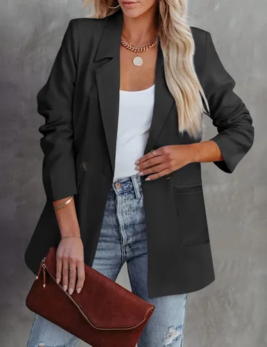 Vista 2 de Blazers casuales para mujer, cárdigan de gran tamaño con frente abierto, manga larga, para trabajo, oficina, chaquetas S-XXL