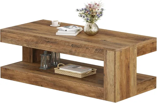 Vista 8 de Tribesigns Mesa de Centro para Sala de Estar, 47.24 Pulgadas Estilo Granja de 2 Niveles Mesa de Centro de Té y Cóctel con Almacenamiento, Marrón
