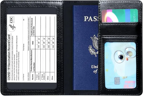 Vista 4 de Funda para pasaporte con bloqueo RFID de piel, tarjetero con ranura para tarjetas, accesorios de viaje, organizador de documentos, protector